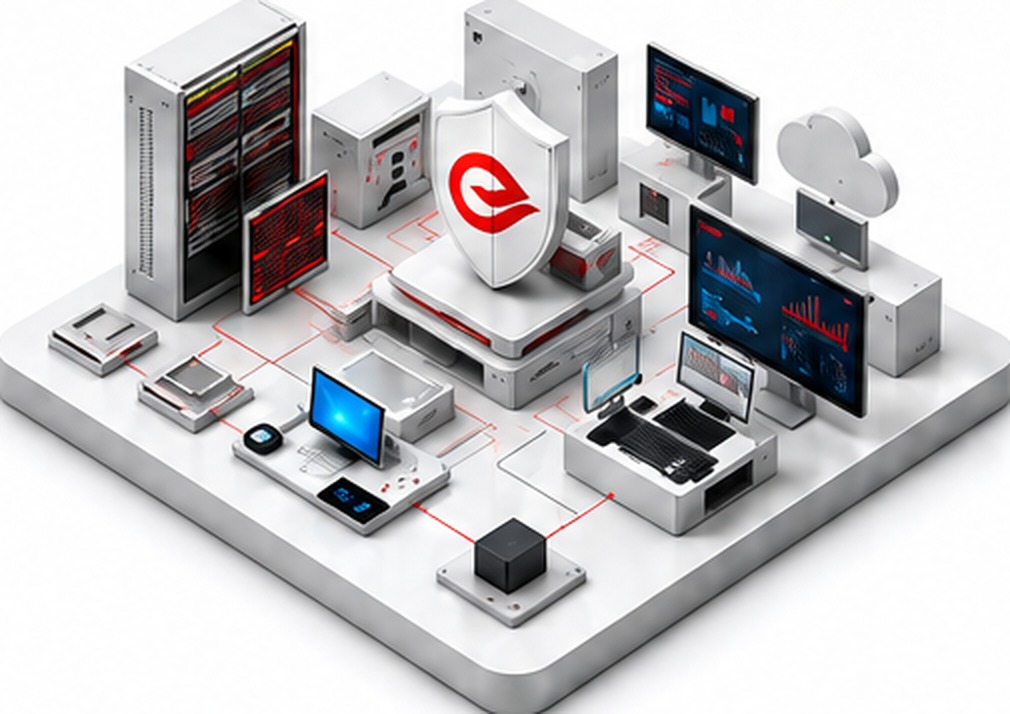 Sunucu, istemci ve bulut bileşenlerinin Cyberinlab kalkanı etrafında bağlandığı izometrik ağ şeması